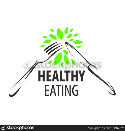 vector logo fork, knife and green leafs