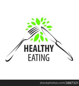 vector logo fork, knife and green leafs