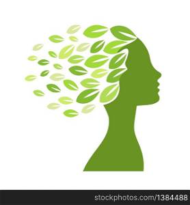 Vector logo green woman, head and leaves