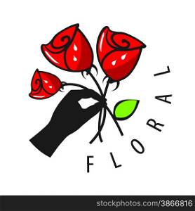vector logo hand is holding a bouquet of flowers