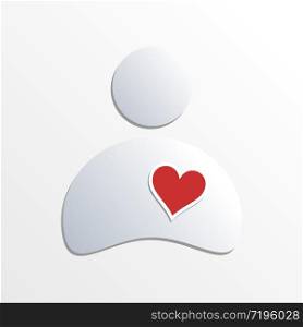 Vector logo heart on person, cardiologist or falling in love, concept. Simple design