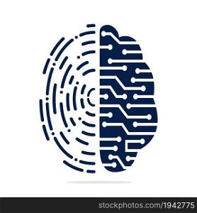 Vector Logo Icon With Brain And Fingerprint.