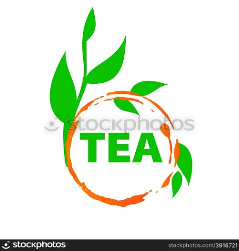 vector logo imprint tea and green leaves
