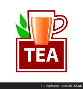 vector logo mug of tea and green leaves