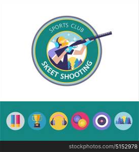 Vector logo of the sport club. Shooting Skeet. Round icons. Set of design elements.