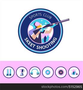 Vector logo of the sport club. Shooting Skeet. Set of design elements. Round icons.