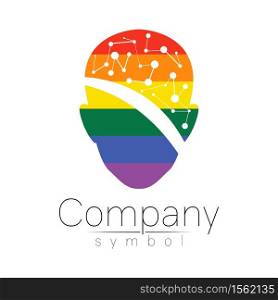 Vector logo symbol of human head. Person face. Rainbow color isolated on white. Concept logotype sign for business, science, psychology, medicine, technology, LGBT. Creative sign design Man silhouette.. Vector logo symbol of human head. Person face. Rainbow color isolated on white. Concept logotype sign for business, science, psychology, medicine, technology, LGBT. Creative sign design Man silhouette