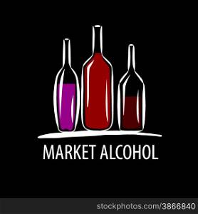 vector logo wine bottles on a black background