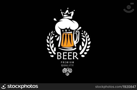 Vector logo with a drawn beer mug on a black background.. Vector logo with a drawn beer mug on a black background