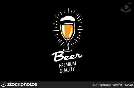 Vector logo with a drawn beer mug on a black background.. Vector logo with a drawn beer mug on a black background