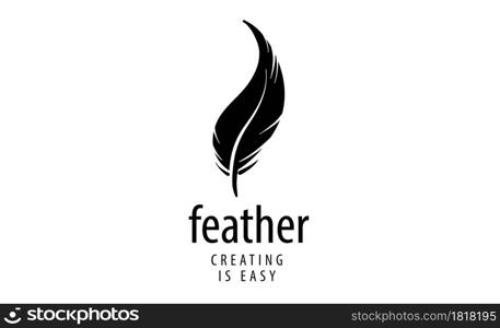 Vector logo with a drawn feather isolated on a white background.. Vector logo with a drawn feather isolated on a white background