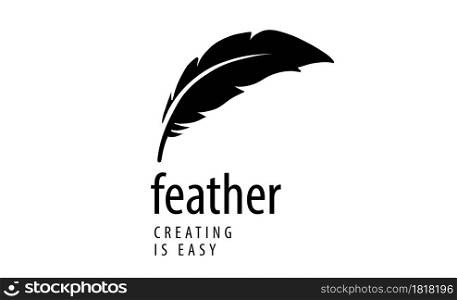 Vector logo with a drawn feather isolated on a white background.. Vector logo with a drawn feather isolated on a white background