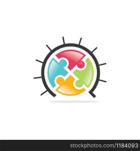 Vector logo with human and puzzle. Concept for business solutions, team building, consulting, project management, strategy and development.
