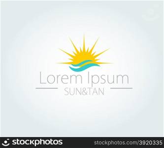 Vector Logo with yellow sun and blue sea waves. Vector logotype. Vector Logo with yellow sun and blue sea waves. Vector logotype.