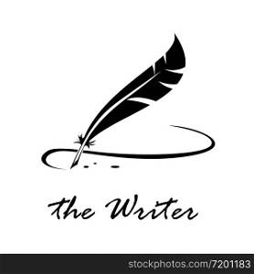Vector logo writer. Signature with inkwell o bird pen