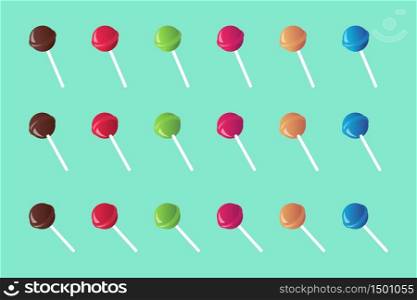 Vector lollipops collection in different colors. Sweet candy in isometric.
