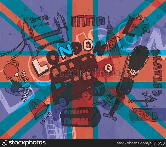 vector london doodles with grunge background