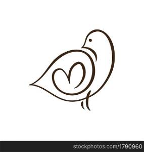 Vector Love dove with heart logo design template icon. pigeon carrying heart in doodle style. line art bird.. Vector Love dove with heart logo design template icon. pigeon carrying heart in doodle style. line art bird