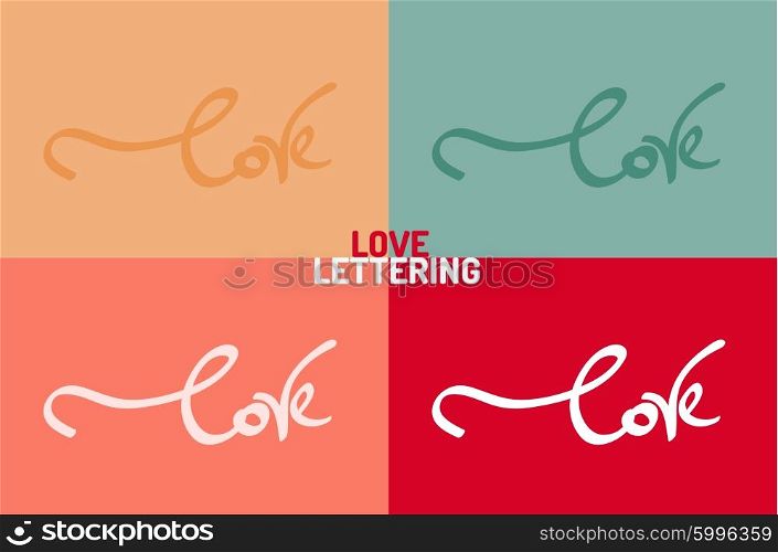 Vector love hand-drawn lettering. Vector love hand-drawn lettering on color squares