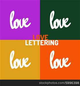 Vector love hand-drawn lettering. Vector love hand-drawn lettering on color squares