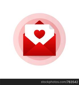 Vector love icon red envelope. Romantic envelope. Envelope message letter. Vector illustration. Vector love icon red envelope. Romantic envelope. Envelope message letter. Vector stock illustration