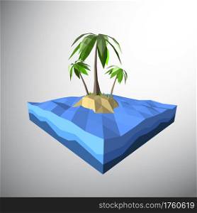 Vector, Low polygon 3D palm tree on lonely island in the ocean