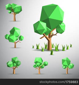 Vector, Low polygon 3D tree and grasses