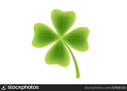 Vector lucky four leaf clover for Patrick’s day. Vector illustration of lucky four leaf clover in realistic style.