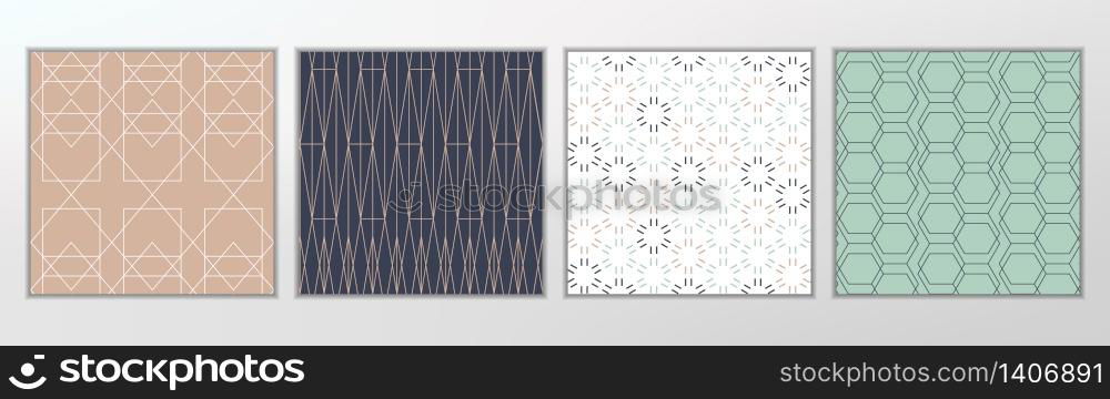 Vector Luxury Line Art Pattern Set, Green, Blue White & Pink