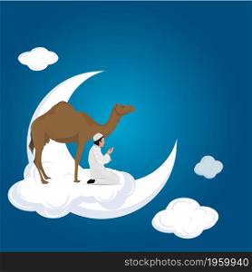 vector man praying and camel on cloud illustrator