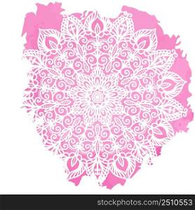 Vector mandala in white and pink colors. Symmetrical circular oriental pattern. Yoga template.