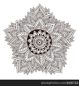 Vector mandala or henna tattoo design. Ornamental round for coloring book pages or packaging design.. Vector mandala or henna tattoo design. Ornamental round for coloring book pages or packaging design