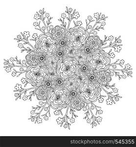 Vector mandala with flowers pattern. Adult coloring book page. Floral design for decoration. Vector mandala with flowers pattern. Adult coloring book page. Floral design for decoration.