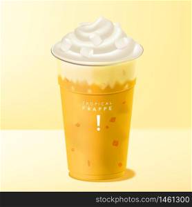 Vector Mango Frappe or Smoothie Beverage with ice cream & marshmallow topping