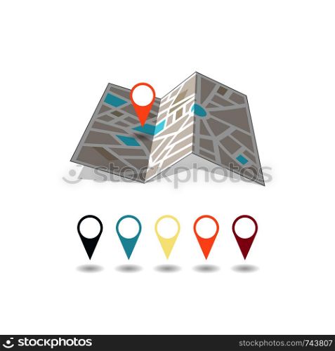 Vector map of the world and map navigation icons on white background