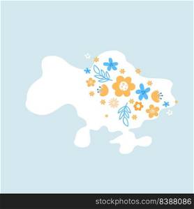 Vector map of Ukraine with flowers on blue background. Stop War concept vector illustration. love Ukrainian illustration. Save Ukraine from Russia.. Vector map of Ukraine with flowers on blue background. Stop War concept vector illustration. love Ukrainian illustration. Save Ukraine from Russia