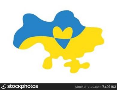 vector map of Ukraine with heart and blue and yellow color. Save Ukraine. Design element for sticker, banner, poster, card. Isolated illustration.. vector map of Ukraine with heart and blue and yellow color. Save Ukraine. Design element for sticker, banner, poster, card. Isolated illustration