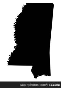 Vector Map Silhouette of the United States of America State Mississippi.. Vector Map Silhouette of the United States of America State Mississippi