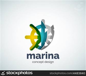 Vector marina, steering wheel logo template, abstract business icon