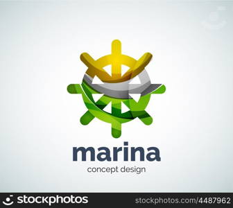 Vector marina, steering wheel logo template, abstract business icon