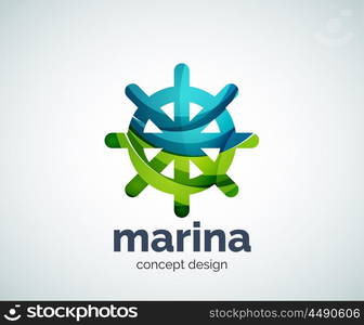 Vector marina, steering wheel logo template, abstract business icon