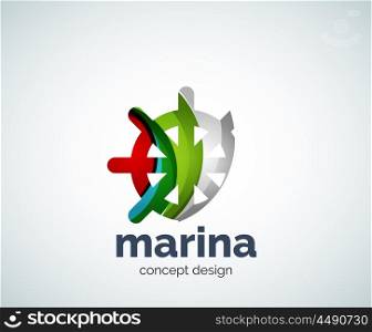 Vector marina, steering wheel logo template, abstract business icon