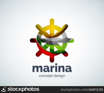 Vector marina, steering wheel logo template, abstract business icon