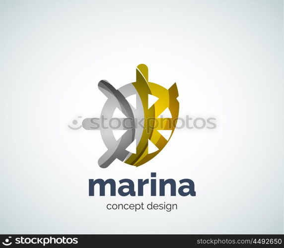 Vector marina, steering wheel logo template, abstract business icon