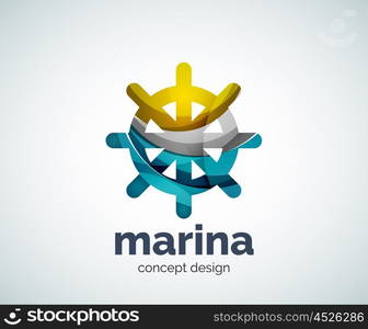 Vector marina, steering wheel logo template, abstract business icon