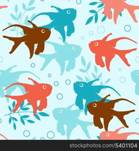 Vector marine seamless pattern with tropical fishes