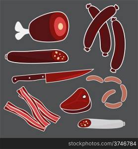 Vector meat illustrations (sausages,leg,bacon,steak)