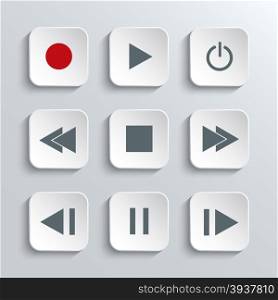 Vector Media player control icon set white app buttons with home
