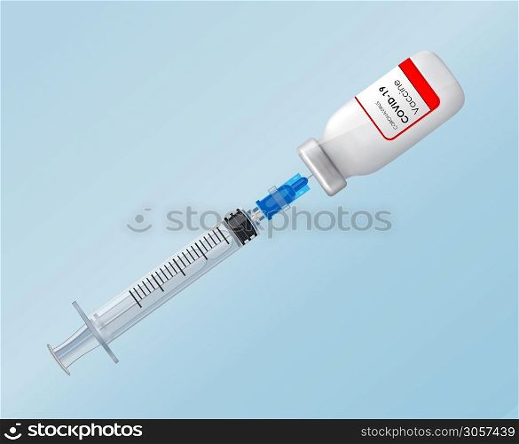 vector Medical ampoule vaccine and syringe. Image vaccine and syringe. Illustration antiviral vaccine