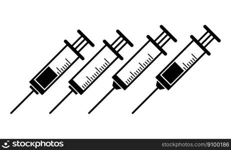 vector medical health icon isolated on white background. syringe with dose and empty. hospital injection equipment